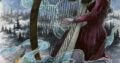 Čarodejnica s harfou z hmiel a hôr Art Print