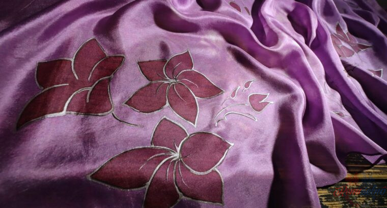 Kvety – fialový hodvábny šál
