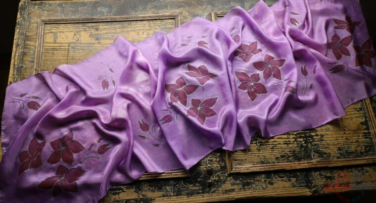 Kvety – fialový hodvábny šál