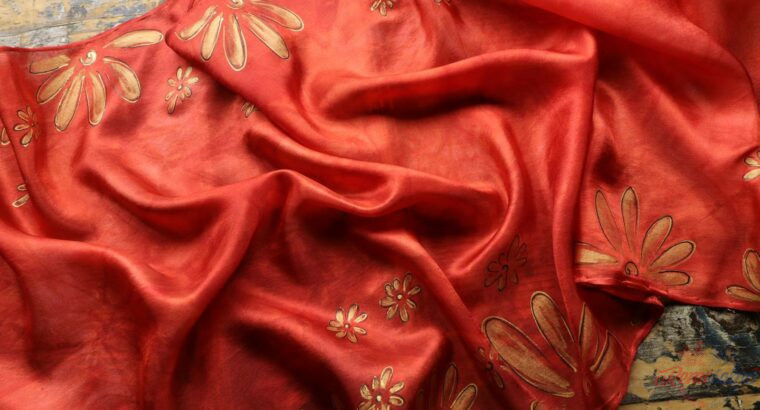 Kvety – červený hodvábny šál