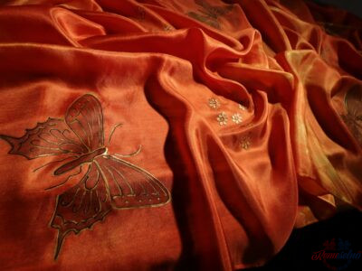 Motýle – oranžový hodvábny pléd